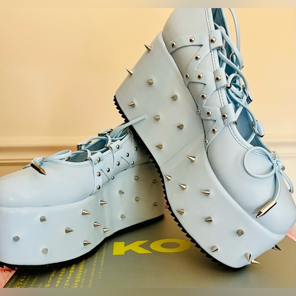 NIB Size 7 Dolls Kill KOI Footwear Zorina Lace Up Platform Ballet Shoes in Blue - Picture 4 of 13